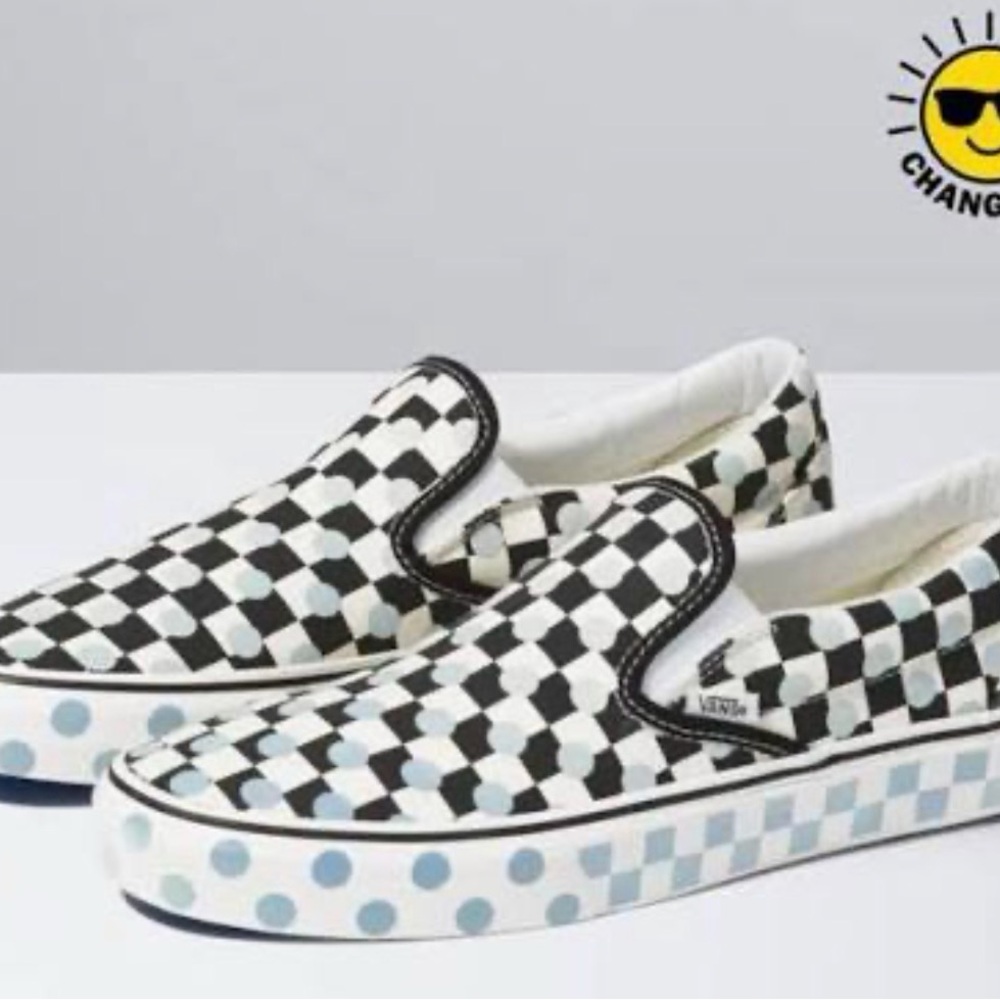Vans Black and White Checkered Slip-On Sneakers UV ACTIVATED